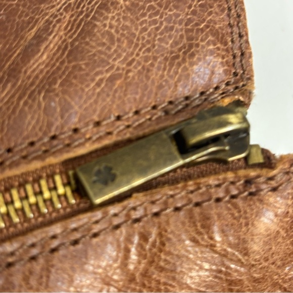 LUCKY BRAND Sz 9.5 Booties 2 Zippers Leather Distressed Stacked Heels Almond Toe - Picture 6 of 11